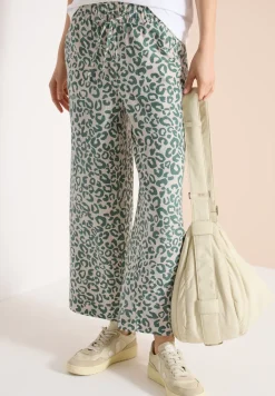 Wide Legs broek van linnenmix met luipaardprint