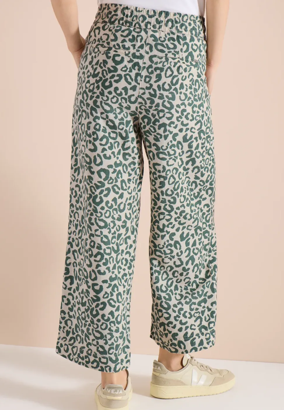 Wide Legs broek van linnenmix met luipaardprint