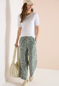 Wide Legs broek van linnenmix met luipaardprint