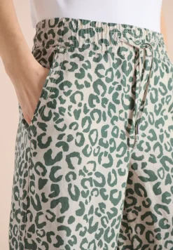Wide Legs broek van linnenmix met luipaardprint