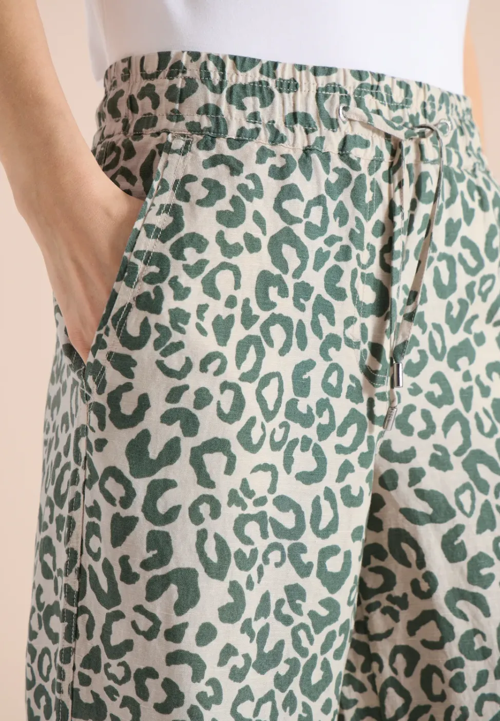 Wide Legs broek van linnenmix met luipaardprint