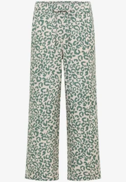 Wide Legs broek van linnenmix met luipaardprint
