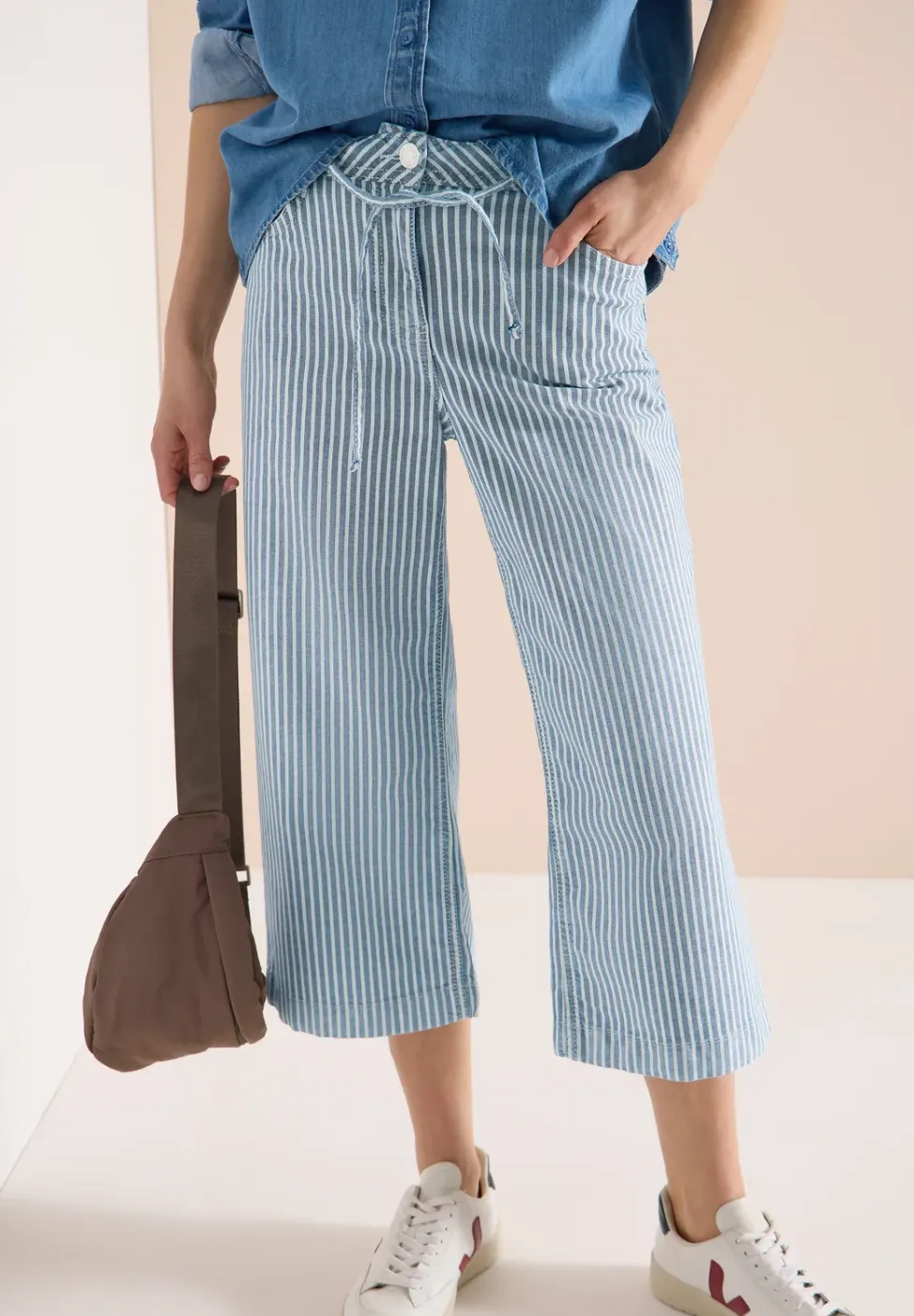 Wide leg jeans met strepen