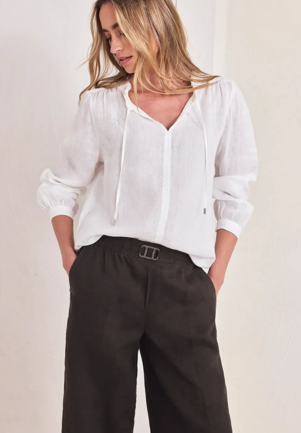 Wide Legs broek in een Loose Fit van linnen