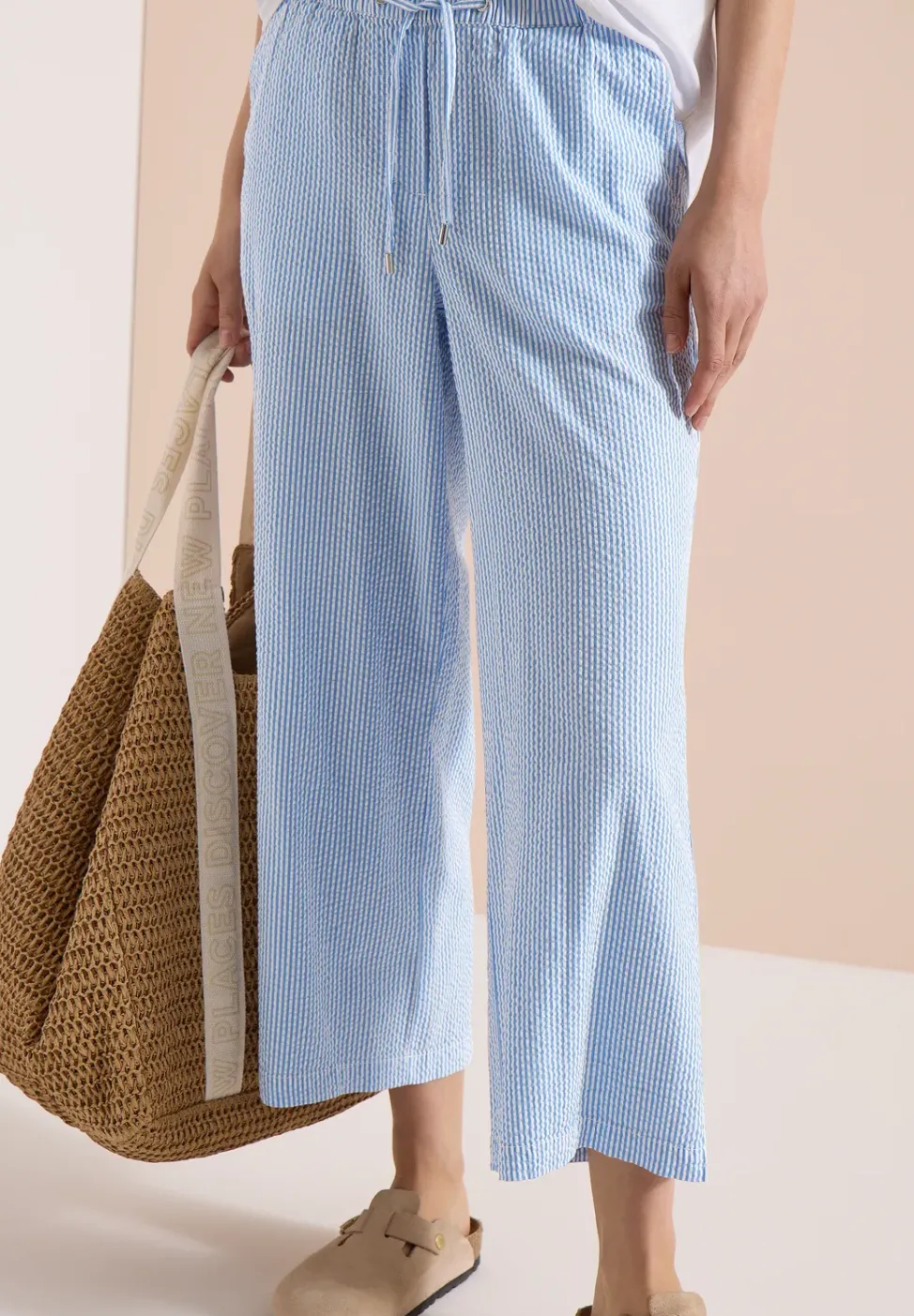 Wide Legs broek in seersucker kwaliteit
