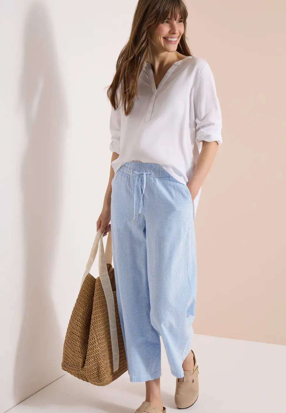 Wide Legs broek in seersucker kwaliteit