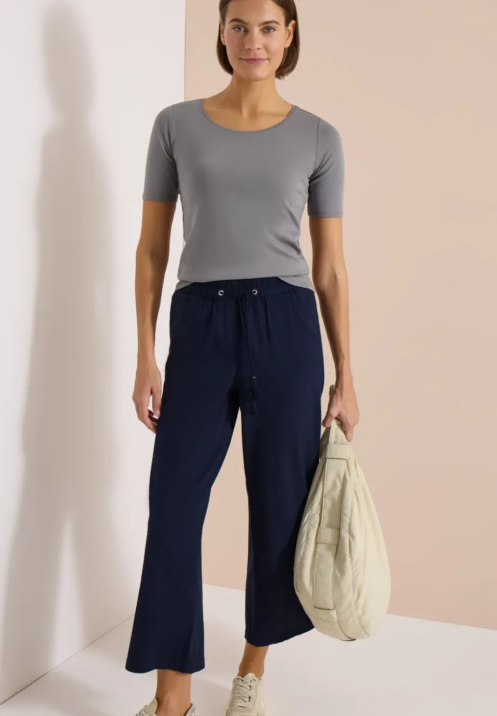 Wide Legs broek in seersucker kwaliteit