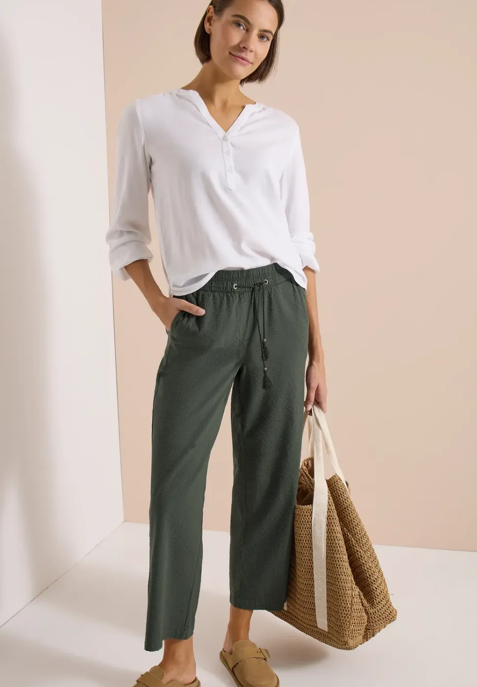 Wide Legs broek in seersucker kwaliteit