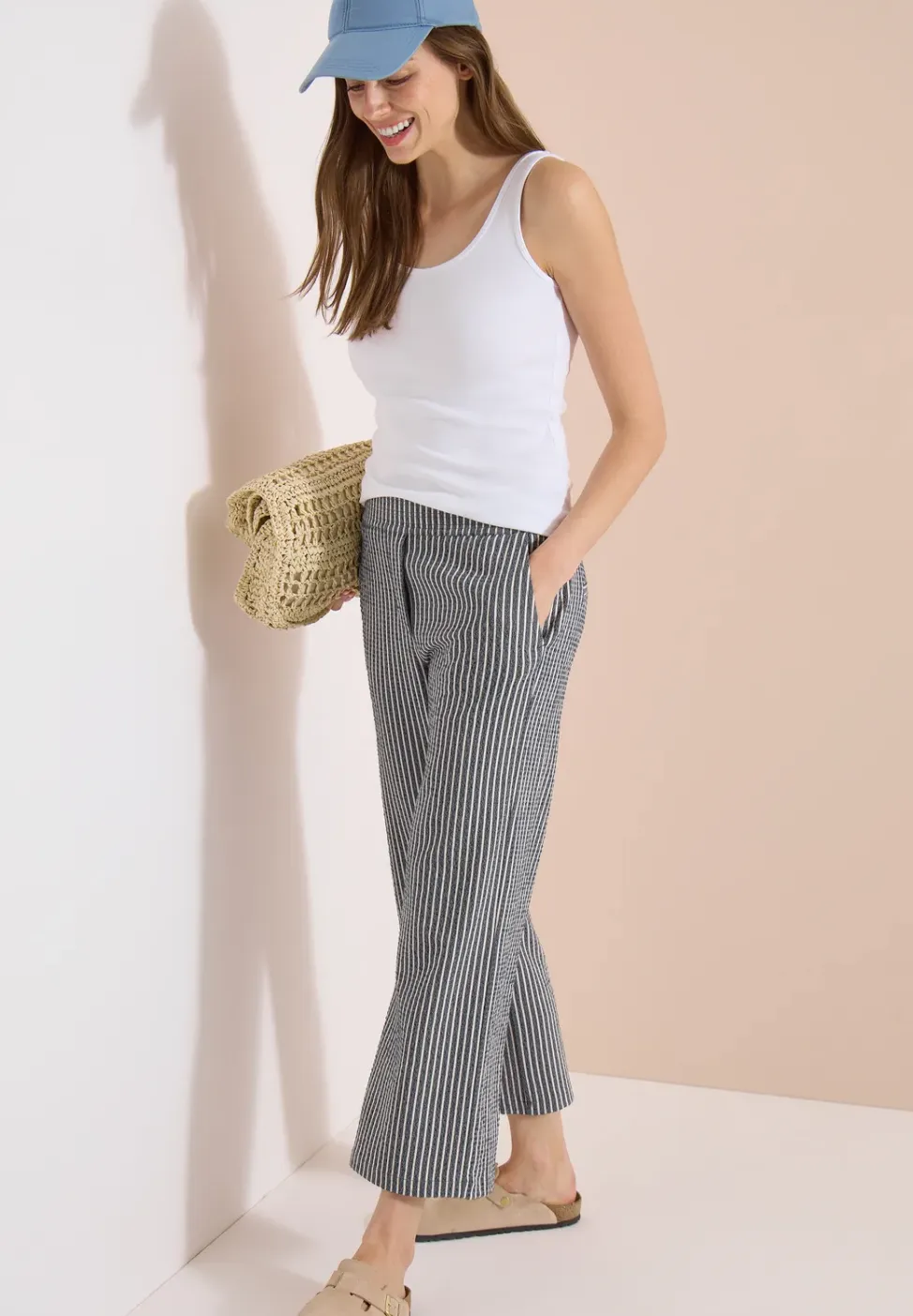 Wide Legs broek in seersucker stof