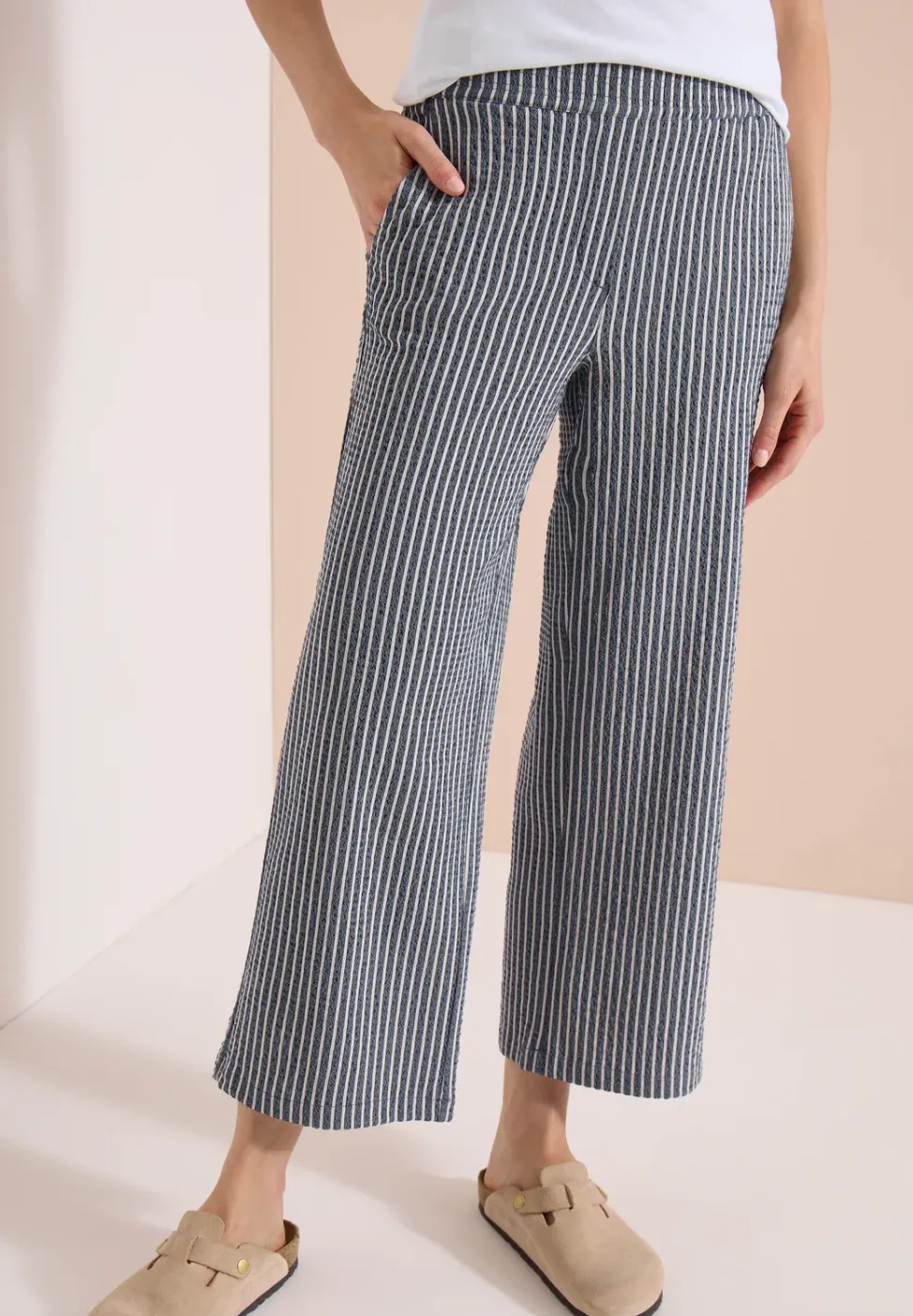 Wide Legs broek in seersucker stof
