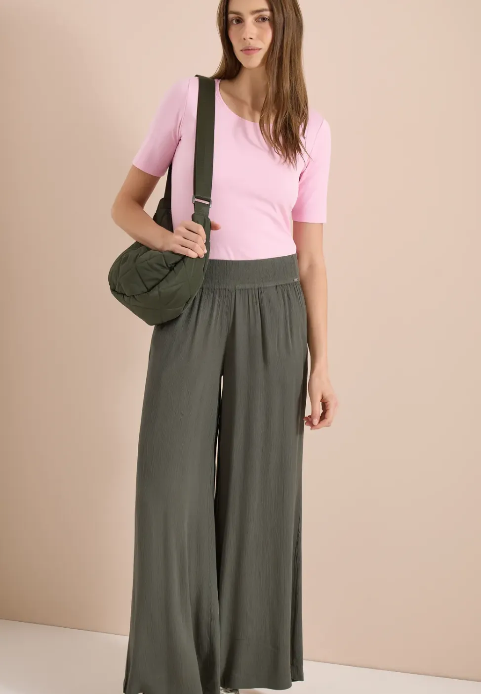 Wide Legs broek met crêpe structuur