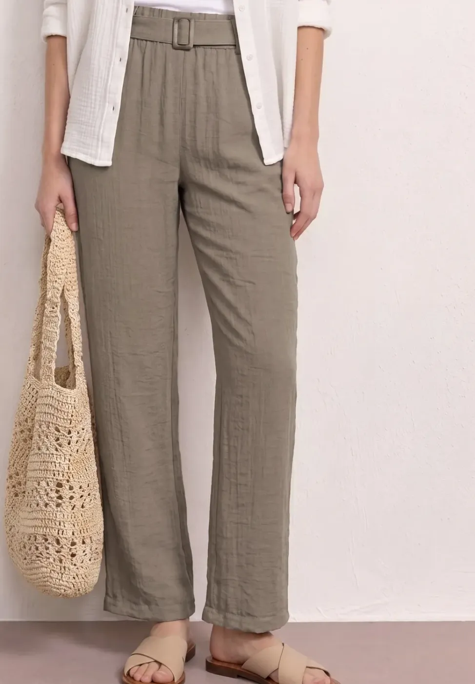 Wide Legs broek met riem in casual pasvorm