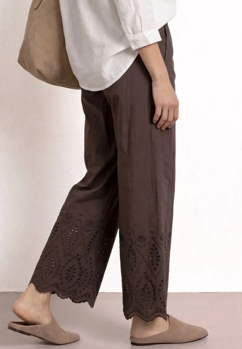 Wide Legs broek met Shiffley borduursel