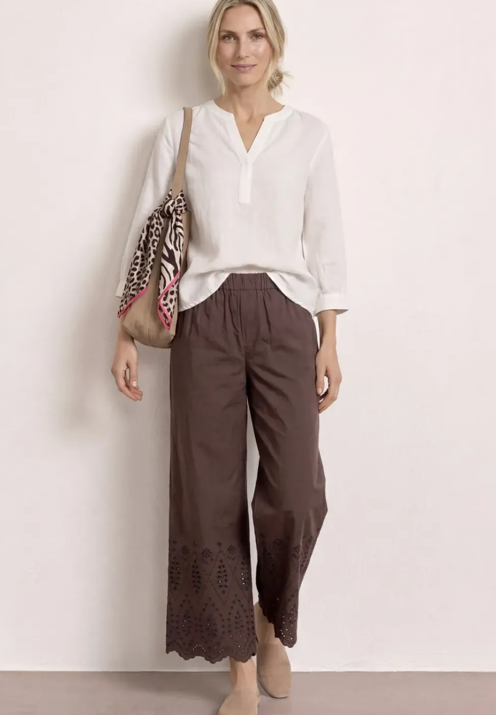 Wide Legs broek met Shiffley borduursel