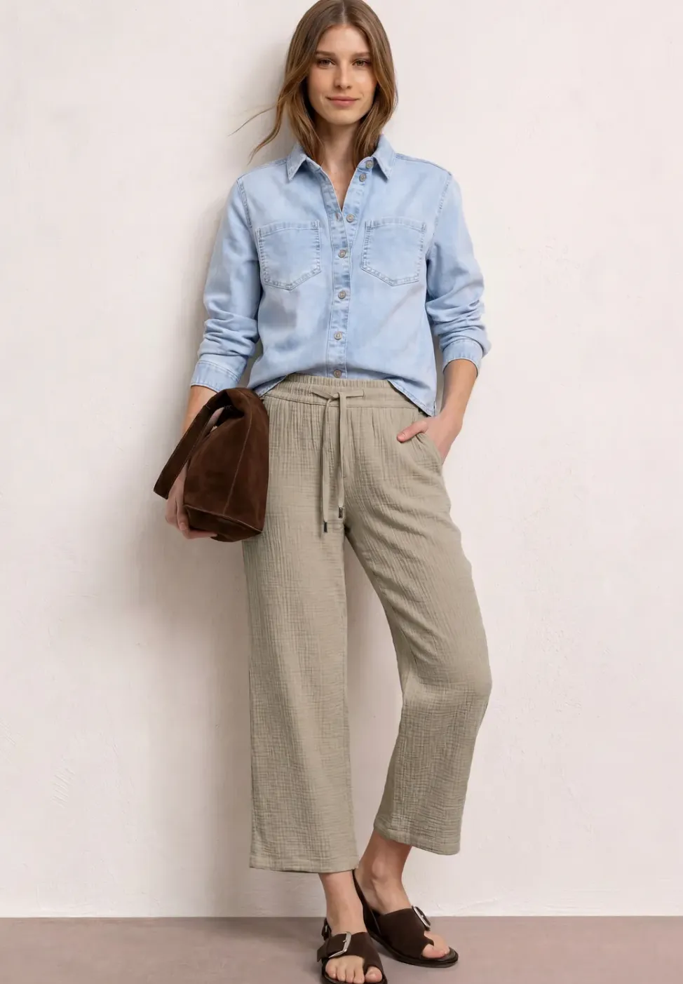 Wide Legs mousseline broek in Loose Fit